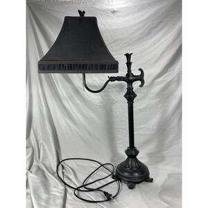 Vintage Bridge Arm Victorian Side Table Night Stand Lamp With Square Black Shade